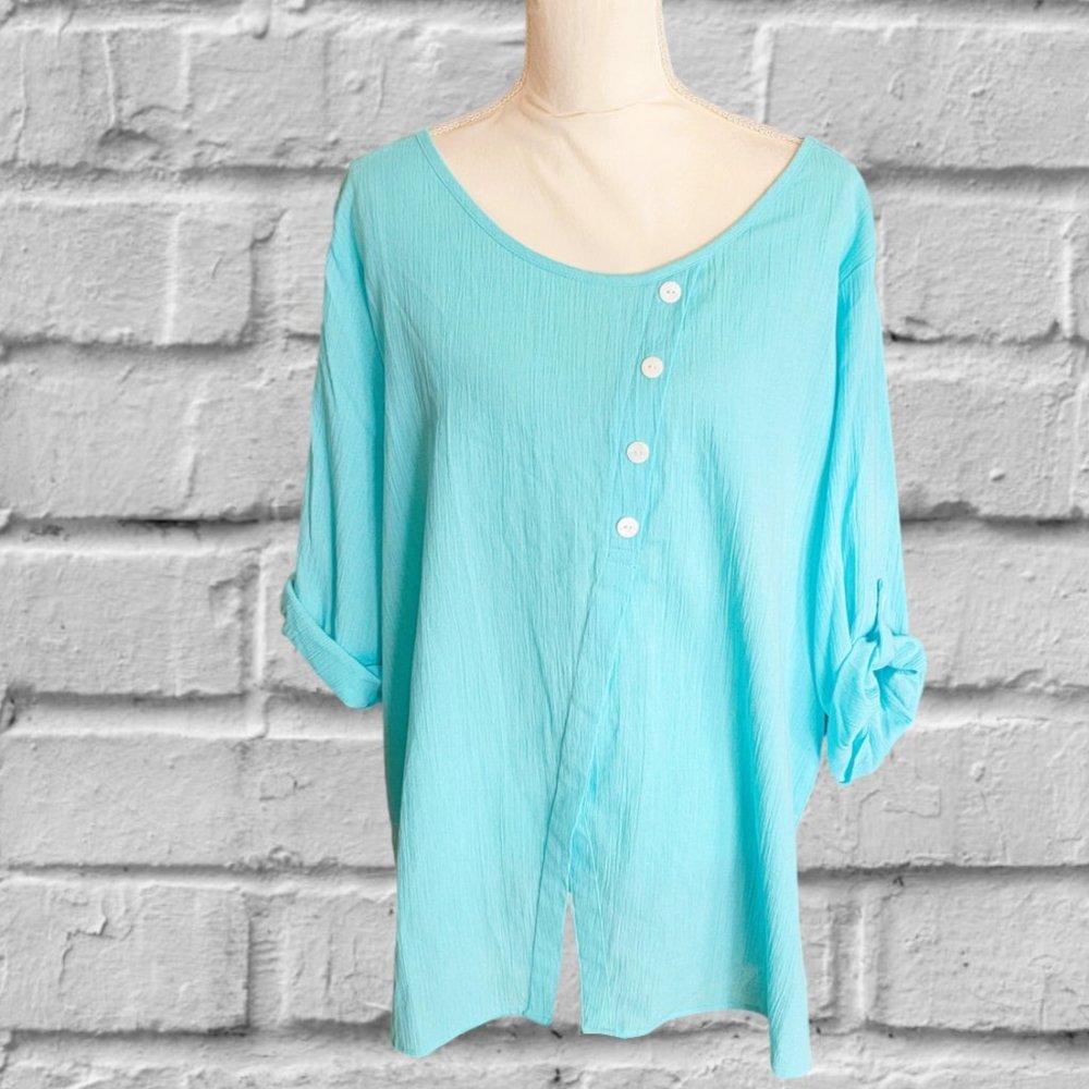 NWT BonWorth 3/4 Sleeve Turquoise Asymmetrical Tunic Casual Top in Size XL